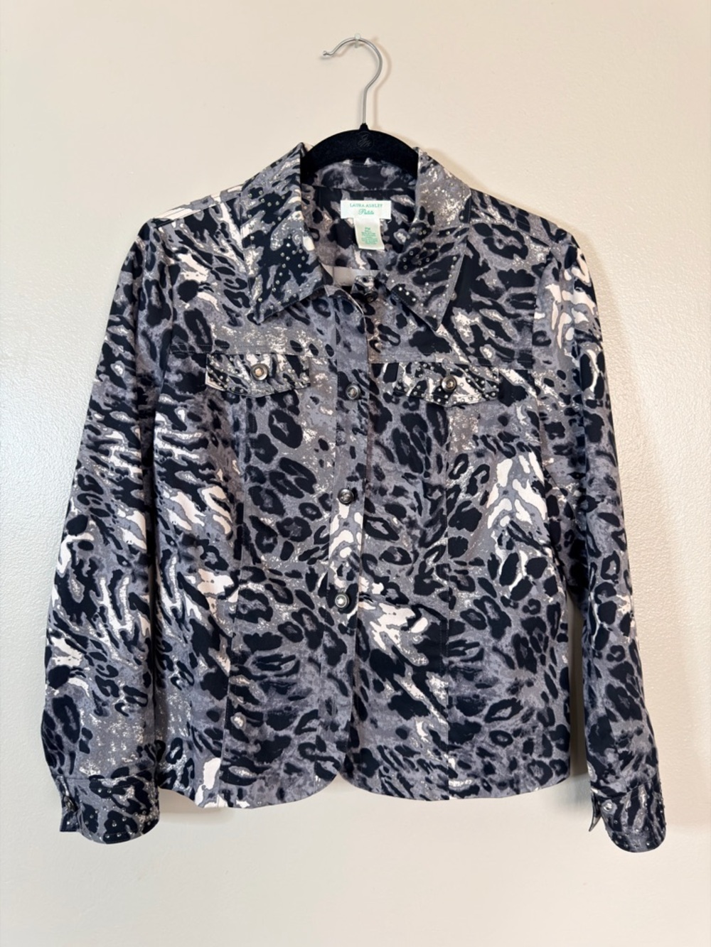 Laura Ashley Petite Animal Print Jacket - Black & Gray
